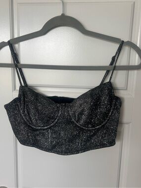 Finesse Small Sparkle Black Glitter Bustier Crop Top
